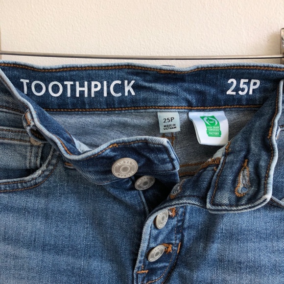 J. Crew Toothpick Jeans in 25P 9" rise, Mid-rise, button-fly distressed - Picture 2 of 7